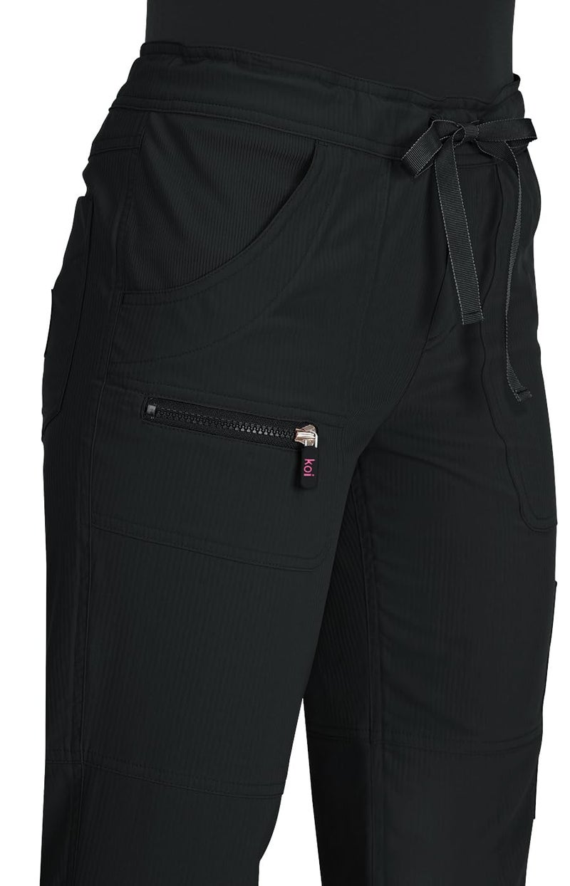 KOI Lite Peace Women's 6-Pocket Stretch Scrub Pants Black Medium Tall - Image 3